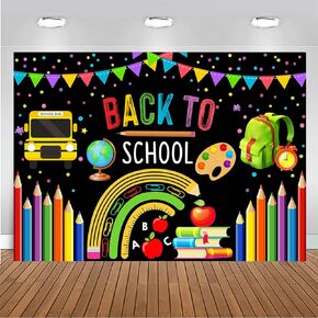 Mocsicka Back to School Backdrop First Day of School Kids Students Classroom Party Banner Welcome Back to School Decorations for Classroom(Black，72''x48'')