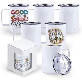 BetterSub 12oz Sublimation Tumbler Mugs with Handle and Sliding Lid, Display Box, Stainless Steel Coffee Camping Mugs Double Wall Vacuum Insulation Sublimation Blank, 6 Packs White in Kuwait