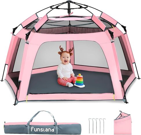 Baby Playpen Pop-up Tent - Outdoor & Indoor Play Tent for Beach with Canopy Travel Bag Portable Play Yard for Babies & Toddlers (Gray) in Saudi Arabia