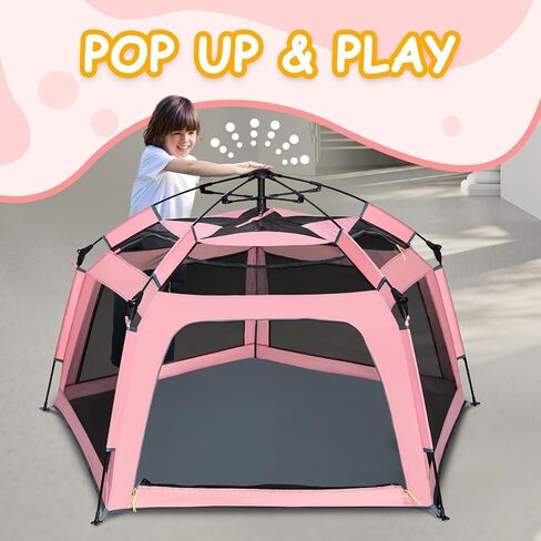 Baby Playpen Pop-up Tent - Outdoor & Indoor Play Tent for Beach with Canopy Travel Bag Portable Play Yard for Babies & Toddlers (Gray) in Saudi Arabia