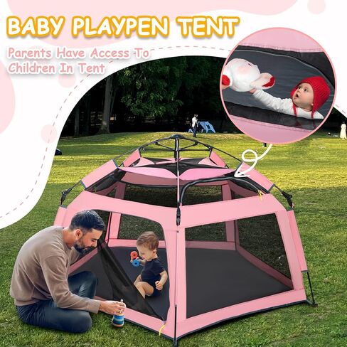 Baby Playpen Pop-up Tent - Outdoor & Indoor Play Tent for Beach with Canopy Travel Bag Portable Play Yard for Babies & Toddlers (Gray) in Saudi Arabia