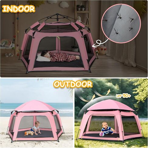 Baby Playpen Pop-up Tent - Outdoor & Indoor Play Tent for Beach with Canopy Travel Bag Portable Play Yard for Babies & Toddlers (Gray) in Saudi Arabia