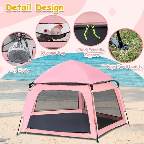 Baby Playpen Pop-up Tent - Outdoor & Indoor Play Tent for Beach with Canopy Travel Bag Portable Play Yard for Babies & Toddlers (Gray) in Saudi Arabia