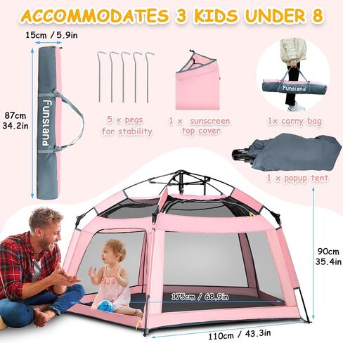Baby Playpen Pop-up Tent - Outdoor & Indoor Play Tent for Beach with Canopy Travel Bag Portable Play Yard for Babies & Toddlers (Gray) in Saudi Arabia