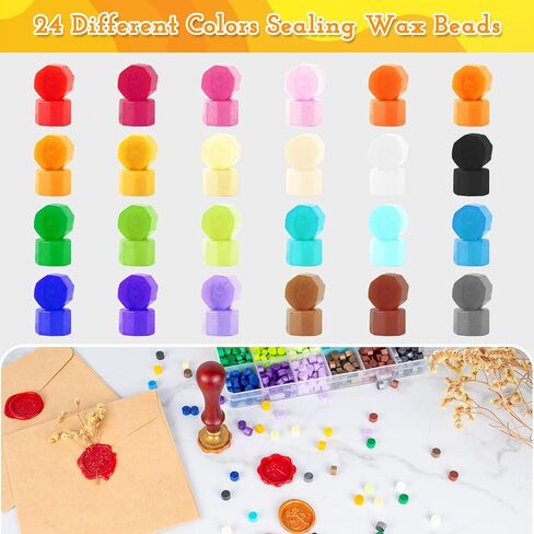 1000 قطعة من خرز الشمع لمجموعة ختم ختم الشمع. 24 لونًا من خرزات الشمع الختم. مجموعات ختم الشمع لطوابع الحرف اليدوية وأدوات القرطاسية وشمع الختم ومشاريع الشمع ومجموعات ختم الشمع in Kuwait