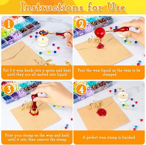 1000 قطعة من خرز الشمع لمجموعة ختم ختم الشمع. 24 لونًا من خرزات الشمع الختم. مجموعات ختم الشمع لطوابع الحرف اليدوية وأدوات القرطاسية وشمع الختم ومشاريع الشمع ومجموعات ختم الشمع in Kuwait