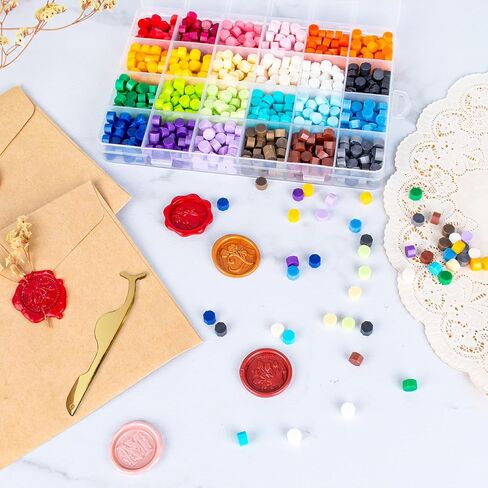 1000 قطعة من خرز الشمع لمجموعة ختم ختم الشمع. 24 لونًا من خرزات الشمع الختم. مجموعات ختم الشمع لطوابع الحرف اليدوية وأدوات القرطاسية وشمع الختم ومشاريع الشمع ومجموعات ختم الشمع in Kuwait