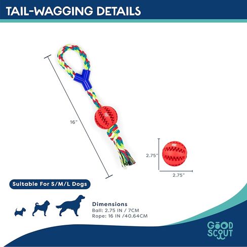 Good Scout Rubber Dental Ball & Cotton Rope Dog Toys for Tugging & Chewing, Best Dog Toy for Fetch, Aggressive Chew Toy for Puppies & Adult Dogs, No Stuffing Dog Toy for Medium & Large Dogs, 1.95-Inch in Saudi Arabia