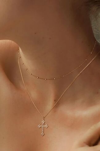 Gold Cross Necklace for Women Jewelry 14K Gold Plated Necklaces 2 Layered Necklace Dainty Cross Pendant Choker Necklace Trendy Jewelry Gifts in Saudi Arabia