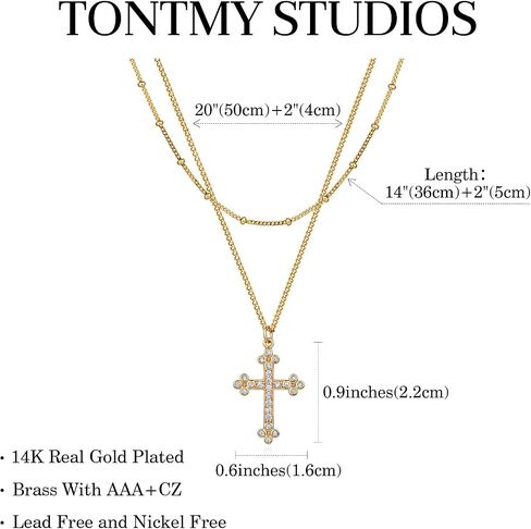 Gold Cross Necklace for Women Jewelry 14K Gold Plated Necklaces 2 Layered Necklace Dainty Cross Pendant Choker Necklace Trendy Jewelry Gifts in Saudi Arabia