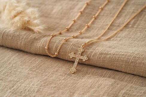 Gold Cross Necklace for Women Jewelry 14K Gold Plated Necklaces 2 Layered Necklace Dainty Cross Pendant Choker Necklace Trendy Jewelry Gifts in Saudi Arabia