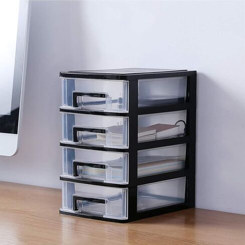 Plastic Storage Drawers 2 Drawer Desktop Organizer, Clear Plastic Desk Storage Box Makeup Organizer Desk Organizer Office Supplies, Black Stackable Storage Drawers in Saudi Arabia
