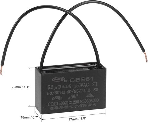 uxcell Ceiling Fan Capacitor CBB61 5.5uF 250V AC 2 Wires Metallized Polypropylene Film Capacitor 47x29x18mm for Electric Fan Pump Motor Generator in Saudi Arabia