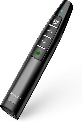 BYEASY Presentation Clicker, 2.4Ghz Wireless Presenter Remote with Green Laser for Presentations 100 FT, RF 2.4GHz PowerPoint Clicker for Powerpoint Presentations and Google Slides P6100 in Saudi Arabia