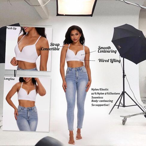 Push Up Bra for Women Full Coverage Underwired Deep V Plunge Bra Seamless Low Back Bra with Convertible Straps T-Shirt Bra in Saudi Arabia