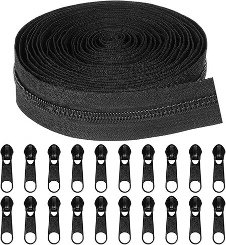 سحاب كبير من TBACW بطول 5 ياردات، 5 سحابات للخياطة، سحاب ملفوف من النايلون الأسود بالياردة، سحاب خياطة بديل مع 20 قطعة منزلق بسحاب لحقائب الخياطة اليدوية in Kuwait