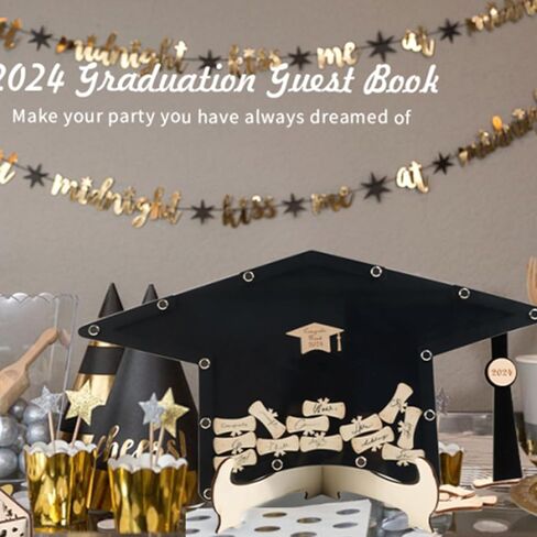 Fonder Mols 2024 بديل كتاب ضيوف التخرج، زخارف التخرج السوداء فئة 2024 تسجيل الدخول في كتاب للاستقبال، لوحة توقيع التخرج الفريدة لخريجي 2024 in Kuwait