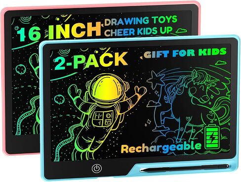 2 Pack LCD Writing Tablet for Kids, 16 Inch Rechargeable Erasable Doodle Board Colorful Toddler Drawing Tablet, Preschool Learning Toys Christmas Birthday Gift 3-7 Year Old Girls(Pink/Blue) in Saudi Arabia