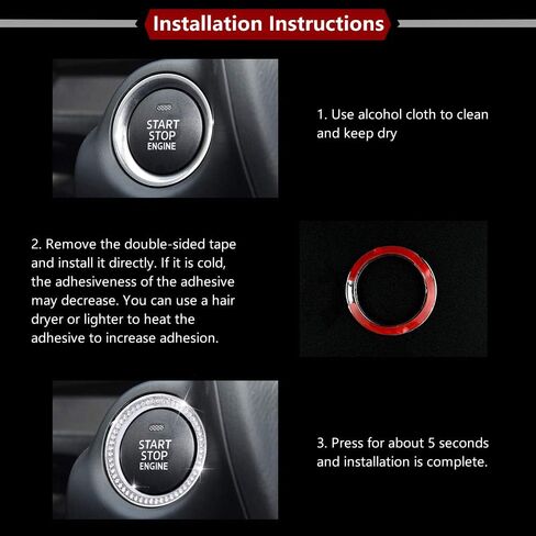 ليكارت بلينغ سيارة الديكور الداخلي تقليم الدائري لمازدا 3 6 CX3 CX5 CX9 MX5 سيارة بدء إيقاف المحرك زر ديكور حلقة الكريستال غطاء معدني حلقة لطيف ملصق للفتيات النساء حزمة من 1 in Saudi Arabia