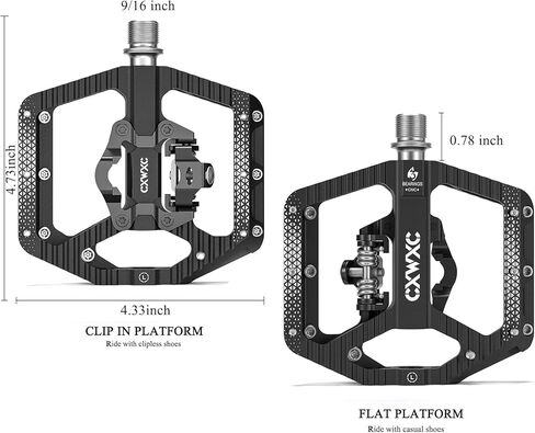 دواسات الدراجة الجبلية مزدوجة الوظيفة - دواسات دراجة مزدوجة الجوانب، دواسات مسطحة وبدون مشابك - 3 محامل محكمة الغلق، دواسات منصة دراجة 9/16 بوصة in Kuwait