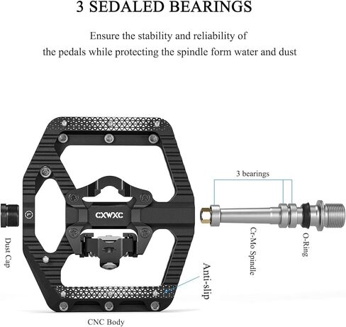 دواسات الدراجة الجبلية مزدوجة الوظيفة - دواسات دراجة مزدوجة الجوانب، دواسات مسطحة وبدون مشابك - 3 محامل محكمة الغلق، دواسات منصة دراجة 9/16 بوصة in Kuwait
