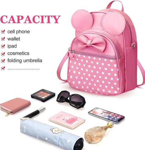 Voikukka Black Mini Backpack for Girls Small Backpack Purse Leather Cute Kids Travel Backpacks Gift Mouse backpack for Little Girls Childrens Backpack Toddler Girl Backpacks in Kuwait