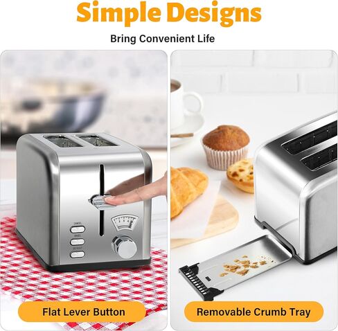 محمصة خبز من الفولاذ المقاوم للصدأ مكونة من شريحتين من هيلسمارت مع فتحة واسعة للغاية وصينية فتات الخبز القابلة للإزالة، 5 إعدادات للظل ووظيفة الخبز/إزالة الصقيع/الإلغاء، فرن صغير الحجم قديم، لمختلف أنواع الخبز والوافل، فضي in Kuwait