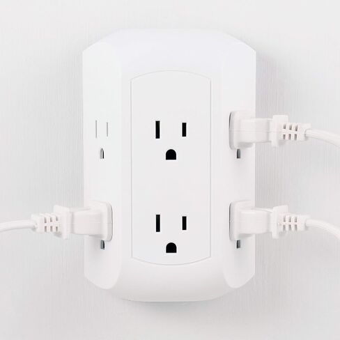 GE 9-Outlet Surge Tap، موسع المخرج، صنبور الحائط، محول متباعد، للمنزل والمدرسة والمكتب، 1780J، أبيض/رمادي - 73628 in Kuwait