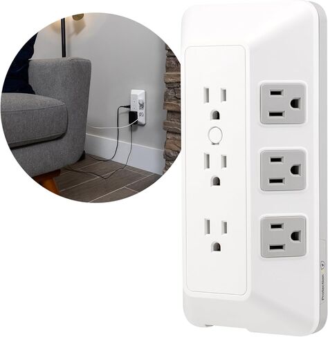 GE 9-Outlet Surge Tap, Outlet Extender, Wall Tap, Adapter Spaced, for Home, School, and Office,1780J, White/Gray - 73628 in Saudi Arabia