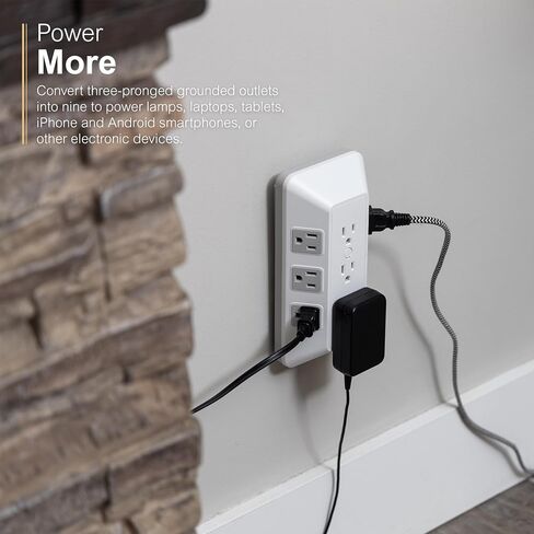 GE 9-Outlet Surge Tap, Outlet Extender, Wall Tap, Adapter Spaced, for Home, School, and Office,1780J, White/Gray - 73628 in Saudi Arabia