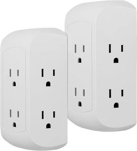 GE 9-Outlet Surge Tap, Outlet Extender, Wall Tap, Adapter Spaced, for Home, School, and Office,1780J, White/Gray - 73628 in Saudi Arabia