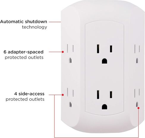 GE 9-Outlet Surge Tap, Outlet Extender, Wall Tap, Adapter Spaced, for Home, School, and Office,1780J, White/Gray - 73628 in Saudi Arabia