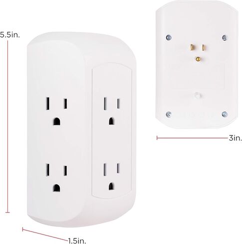 GE 9-Outlet Surge Tap, Outlet Extender, Wall Tap, Adapter Spaced, for Home, School, and Office,1780J, White/Gray - 73628 in Saudi Arabia