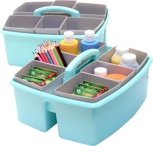 Storex Large Classroom Caddy with Cups, 13 x 11 x 6.575 Inches, Teal, Case of 2 (00984U02C) in Saudi Arabia