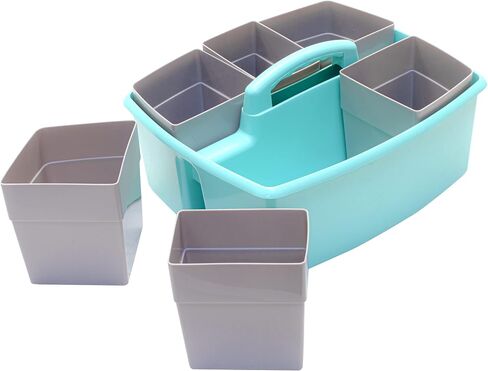 Storex Large Classroom Caddy with Cups, 13 x 11 x 6.575 Inches, Teal, Case of 2 (00984U02C) in Saudi Arabia