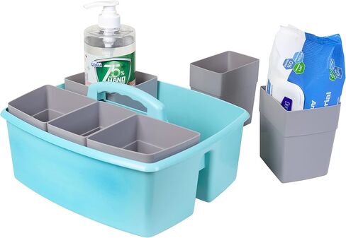 Storex Large Classroom Caddy with Cups, 13 x 11 x 6.575 Inches, Teal, Case of 2 (00984U02C) in Saudi Arabia