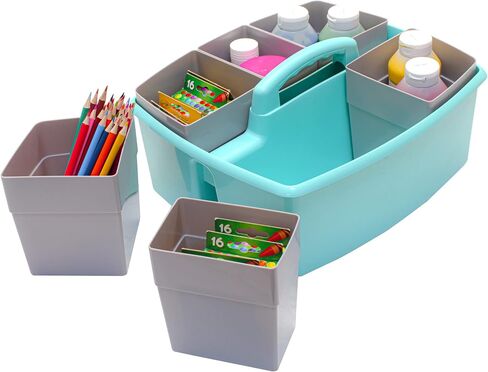 Storex Large Classroom Caddy with Cups, 13 x 11 x 6.575 Inches, Teal, Case of 2 (00984U02C) in Saudi Arabia