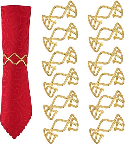 مجموعة حلقات مناديل عيد الميلاد مكونة من 12 - حامل مناديل من حجر الراين الذهبي لحفلات عشاء عيد الميلاد وديكور طاولة عيد الميلاد في المزرعة in Kuwait