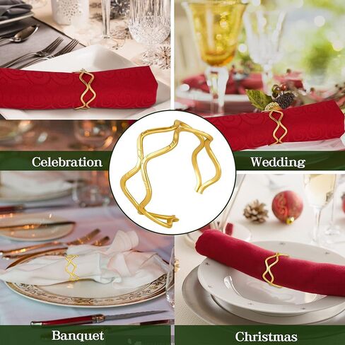 مجموعة حلقات مناديل عيد الميلاد مكونة من 12 - حامل مناديل من حجر الراين الذهبي لحفلات عشاء عيد الميلاد وديكور طاولة عيد الميلاد في المزرعة in Kuwait
