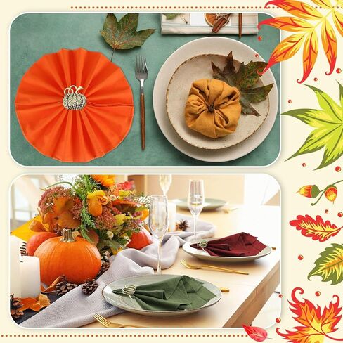 مجموعة من 8 مناديل قماشية لعيد الشكر مع حلقات منديل أوراق القيقب، مجموعة مناديل كوكتيل من نسيج القطن قابلة لإعادة الاستخدام وحامل حلقات منديل الخريف لطاولة العشاء في العطلات (نمط حيوي، متعدد الألوان) in Kuwait