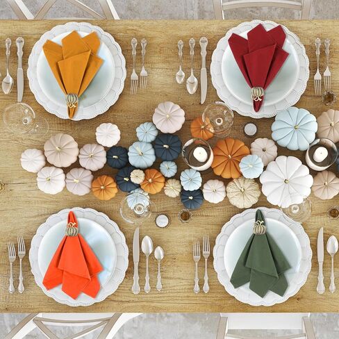 مجموعة من 8 مناديل قماشية لعيد الشكر مع حلقات منديل أوراق القيقب، مجموعة مناديل كوكتيل من نسيج القطن قابلة لإعادة الاستخدام وحامل حلقات منديل الخريف لطاولة العشاء في العطلات (نمط حيوي، متعدد الألوان) in Kuwait