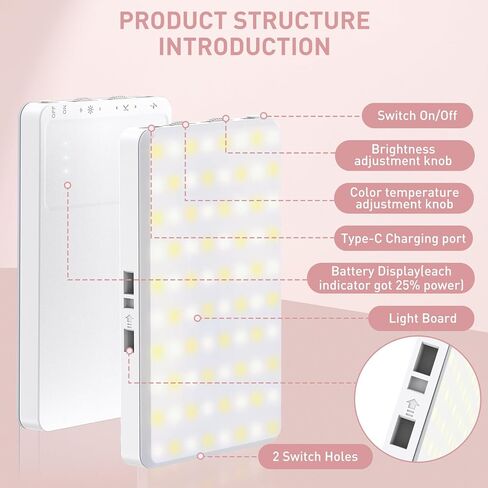 ضوء سيلفي، مصباح هاتف CRI 95+ LED قابل لإعادة الشحن عبر USB، 80 مصباح LED محمول مع 3 أوضاع إضاءة قابلة للتعديل، درجة حرارة لون تصل إلى 9000 كلفن، للهاتف، الكمبيوتر المحمول، iPad، Zoom Call TikTok Video in Kuwait