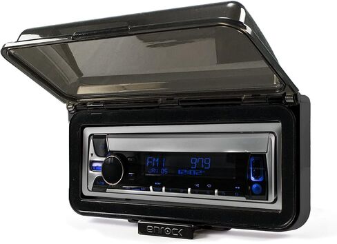 JVC KD-T92MBS Single DIN Marine Motorsports Bluetooth AM/FM USB AUX مشغل أقراص مضغوطة مستقبل ستيريو، بايل 3.5 بوصة 200 واط ذروة الطاقة 3 اتجاهات مقاومة للطقس مكبرات صوت صندوق أسود (زوج)، غطاء راديو in Saudi Arabia