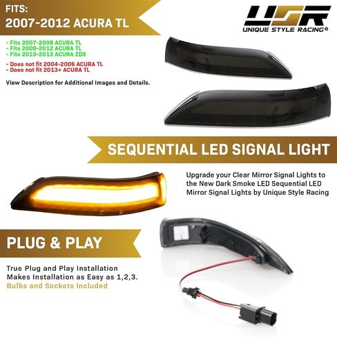USR UNIQUE STYLE RACING أسود دخان عدسة الأداء مرآة بدوره إشارة الضوء مع إخراج LED العنبر المتسلسل (يسار + يمين) متوافق مع نماذج قاعدة أكورا TL 2007-2008 ونوع S in Kuwait