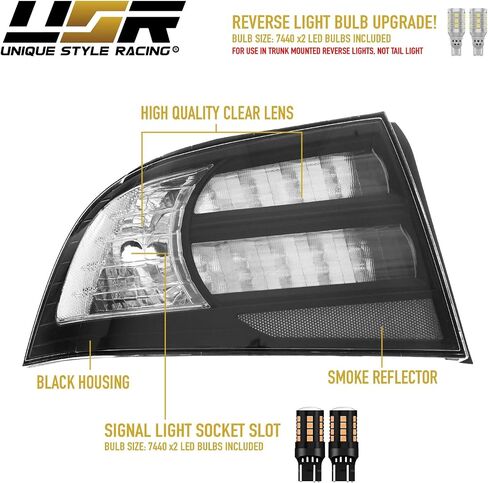 USR UNIQUE STYLE RACING أسود دخان عدسة الأداء مرآة بدوره إشارة الضوء مع إخراج LED العنبر المتسلسل (يسار + يمين) متوافق مع نماذج قاعدة أكورا TL 2007-2008 ونوع S in Kuwait