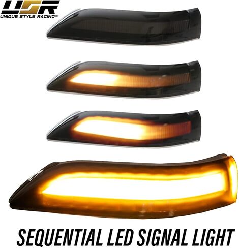 USR UNIQUE STYLE RACING أسود دخان عدسة الأداء مرآة بدوره إشارة الضوء مع إخراج LED العنبر المتسلسل (يسار + يمين) متوافق مع نماذج قاعدة أكورا TL 2007-2008 ونوع S in Kuwait