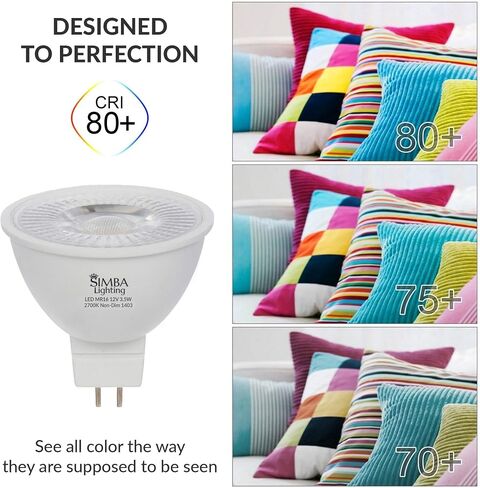 Simba Lighting LED MR16 3.5W 12V لمبة الضوء (6 حزمة) 20W استبدال أضواء الهالوجين للمناظر الطبيعية، لهجة، أضواء المسار، مصابيح مكتب، BAB C، GU5.3 قاعدة Bipin، 2700K أبيض دافئ، غير قابل للتعتيم in Kuwait