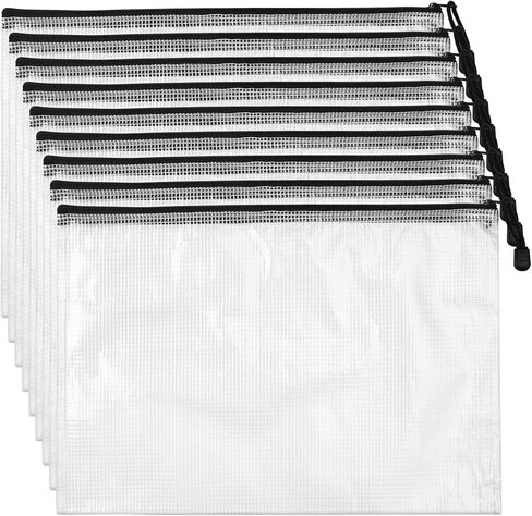 حقيبة شبكية بسحاب، 10 قطع من أكياس المستندات الشبكية بسحاب بلاستيكي مقاس A4، أكياس شفافة بسحاب مقاومة للماء، مجلدات ملفات بسحاب لتنظيم لوازم المكتب المنزلية وتخزين ألعاب الطاولة، 13 × 9.4 بوصة in Kuwait