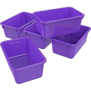 Storex Small Cubby Bins – Plastic Storage Containers for Classroom, 12.2 x 7.8 x 5.1 inches, Class Purple, 5-Pack (62419A05C)