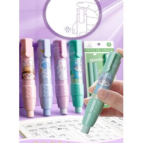 Cute Pencil Creative Stationery Retractable Rubber Stick Erasers for Kids, Creative Cartoon Pattern Cute Erasers Kawaii School Supply School Office Prize Stationary 4 PCS